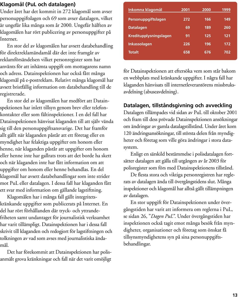 En stor del av klagomålen har avsett databehandling för direktreklamändamål där det inte framgår av reklamförsändelsen vilket personregister som har använts för att inhämta uppgift om mottagarens