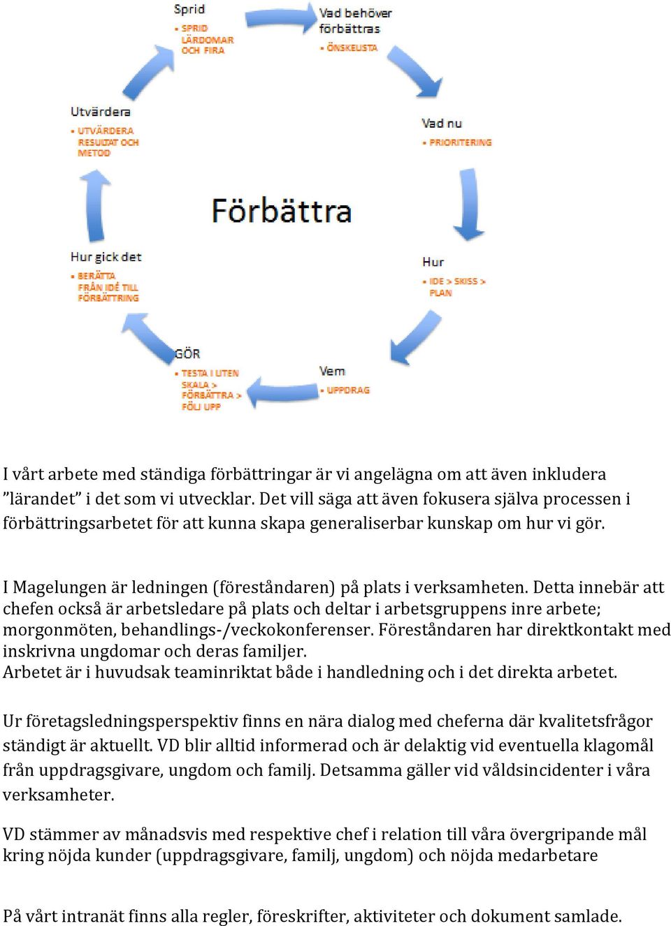 Detta innebär att chefen också är arbetsledare på plats och deltar i arbetsgruppens inre arbete; morgonmöten, behandlings-/veckokonferenser.