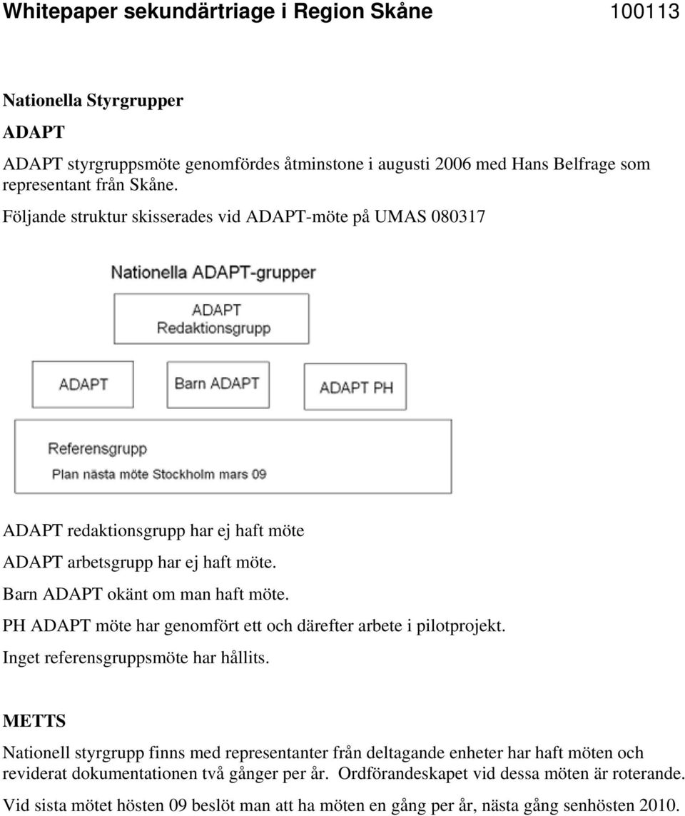 PH möte har genomfört ett och därefter arbete i pilotprojekt. Inget referensgruppsmöte har hållits.