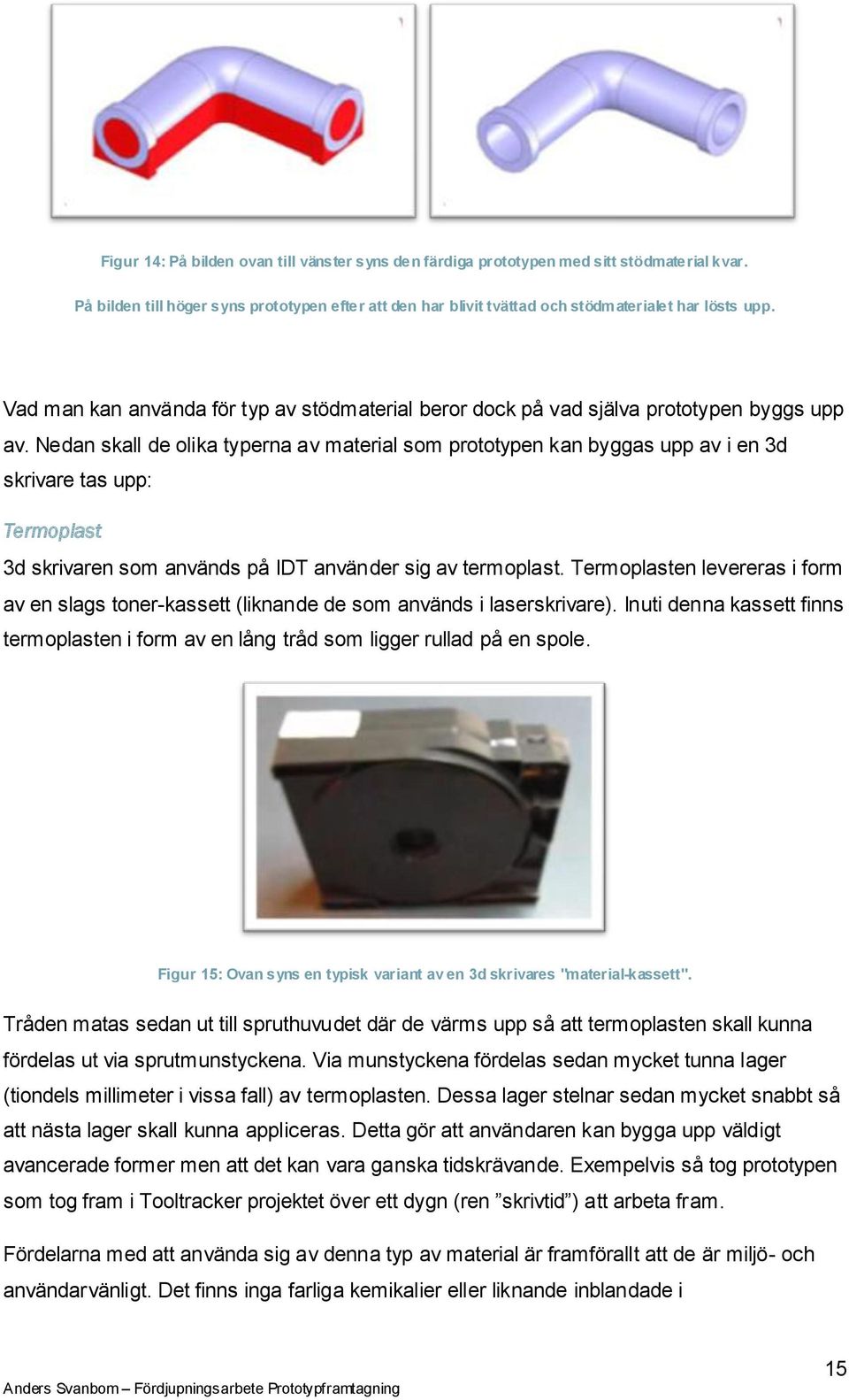 Nedan skall de olika typerna av material som prototypen kan byggas upp av i en 3d skrivare tas upp: Termoplast 3d skrivaren som används på IDT använder sig av termoplast.