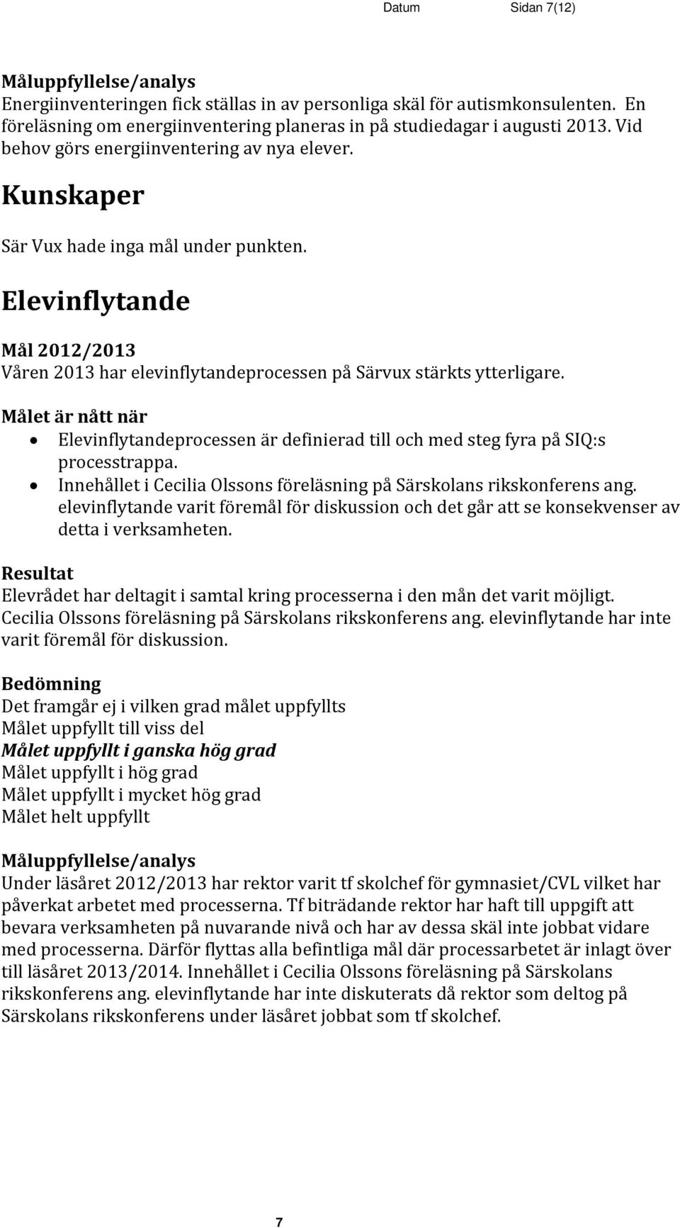 Elevinflytandeprocessen är definierad till och med steg fyra på SIQ:s processtrappa. Innehållet i Cecilia Olssons föreläsning på Särskolans rikskonferens ang.