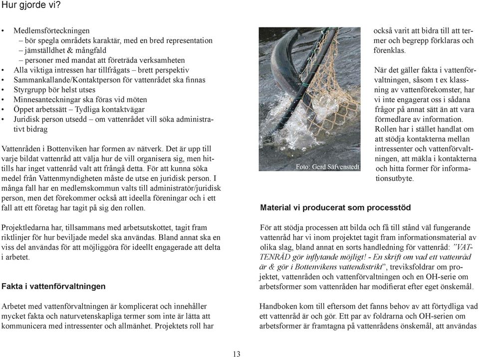 perspektiv Sammankallande/Kontaktperson för vattenrådet ska finnas Styrgrupp bör helst utses Minnesanteckningar ska föras vid möten Öppet arbetssätt Tydliga kontaktvägar Juridisk person utsedd om