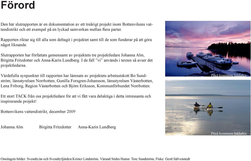 Slutrapporten har författats gemensamt av projektets tre projektledare Johanna Alm, Birgitta Fritzdotter och Anna-Karin Lundberg. I de fall vi används i texten så avser det projektledarna.
