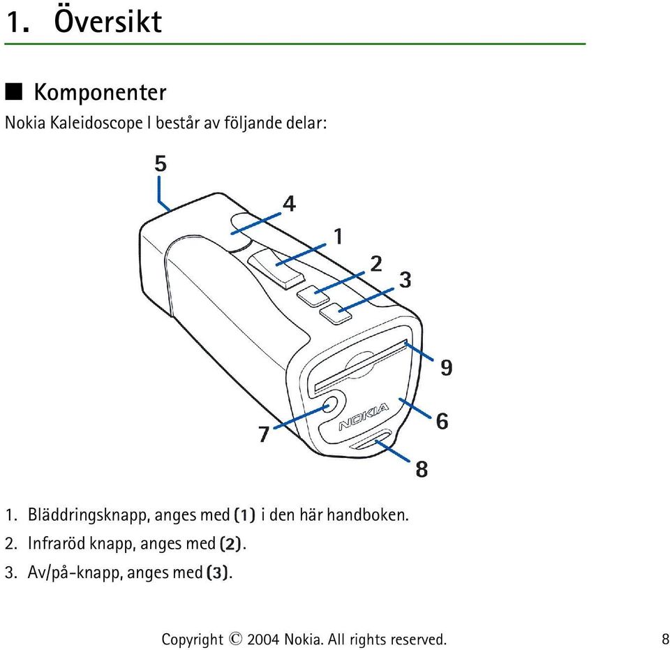 Bläddringsknapp, anges med i den här handboken. 2.