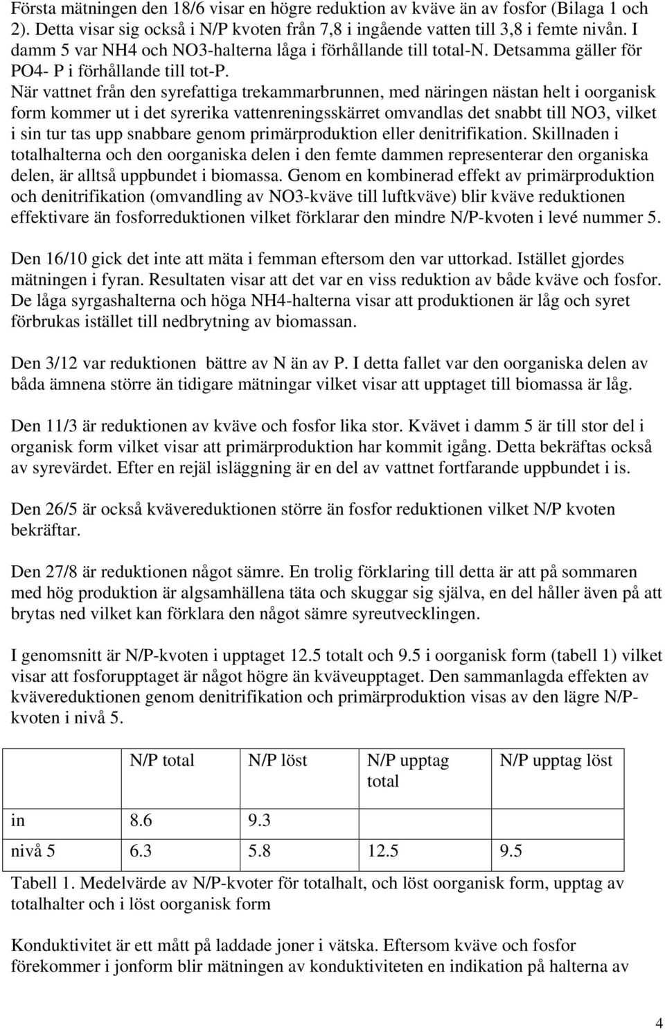När vattnet från den syrefattiga trekammarbrunnen, med näringen nästan helt i oorganisk form kommer ut i det syrerika vattenreningsskärret omvandlas det snabbt till NO3, vilket i sin tur tas upp