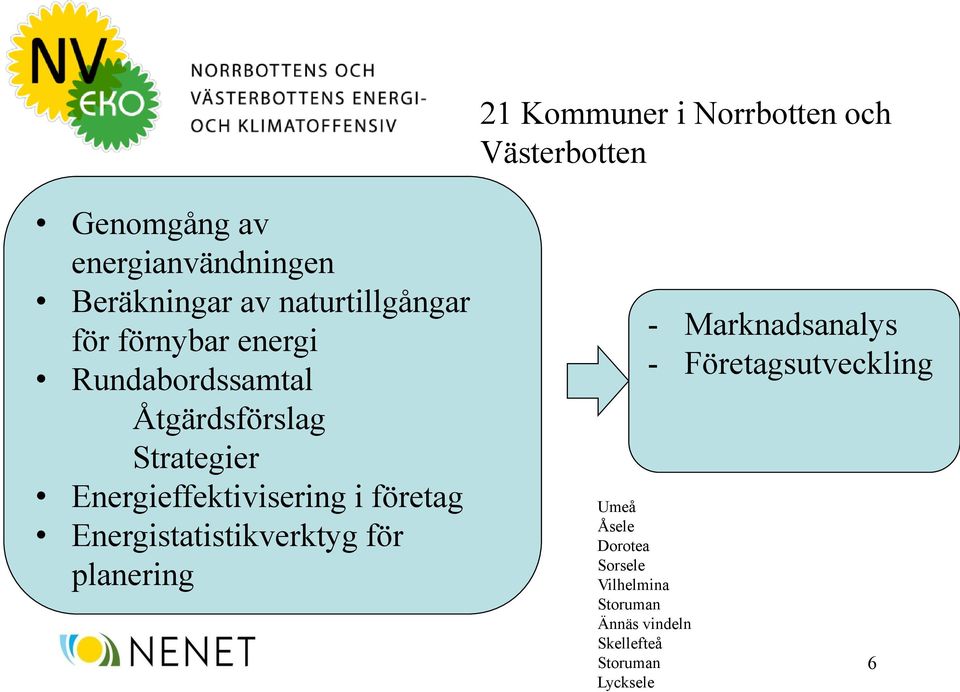 Energieffektivisering i företag Energistatistikverktyg för planering Umeå Åsele Dorotea