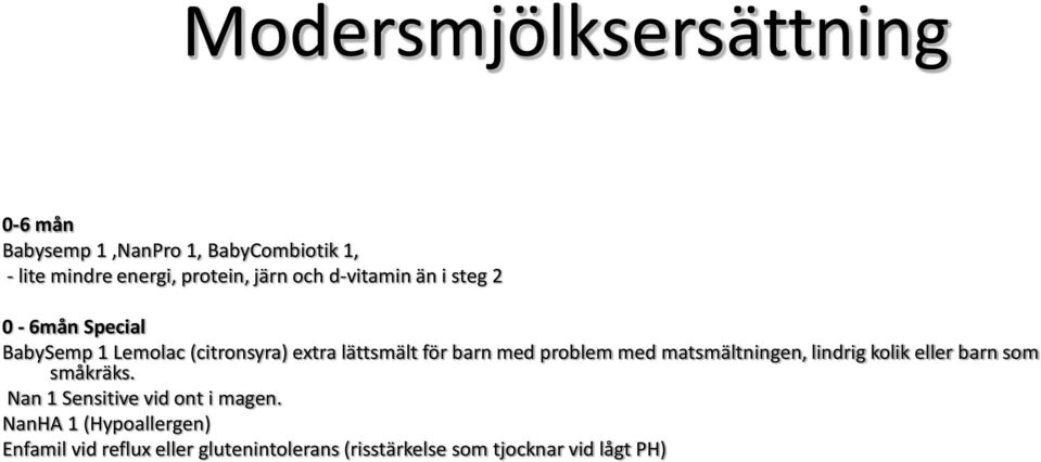 med problem med matsmältningen, lindrig kolik eller barn som småkräks. Nan 1 Sensitive vid ont i magen.