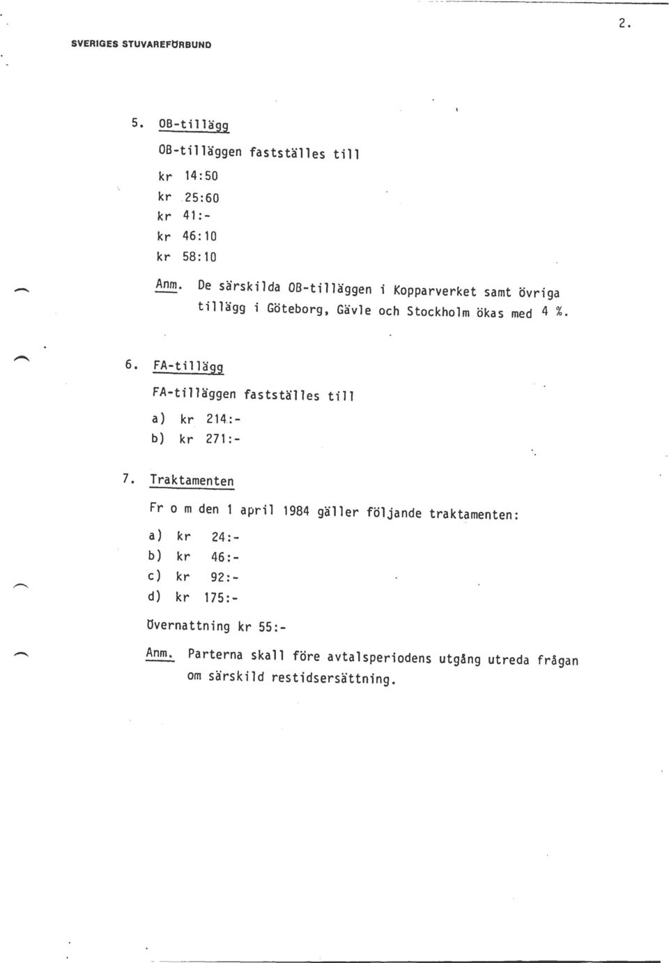 FA-tillägg FA-tilläggen fastställes till a) kr 214.:- b) kr 271 :- 7.