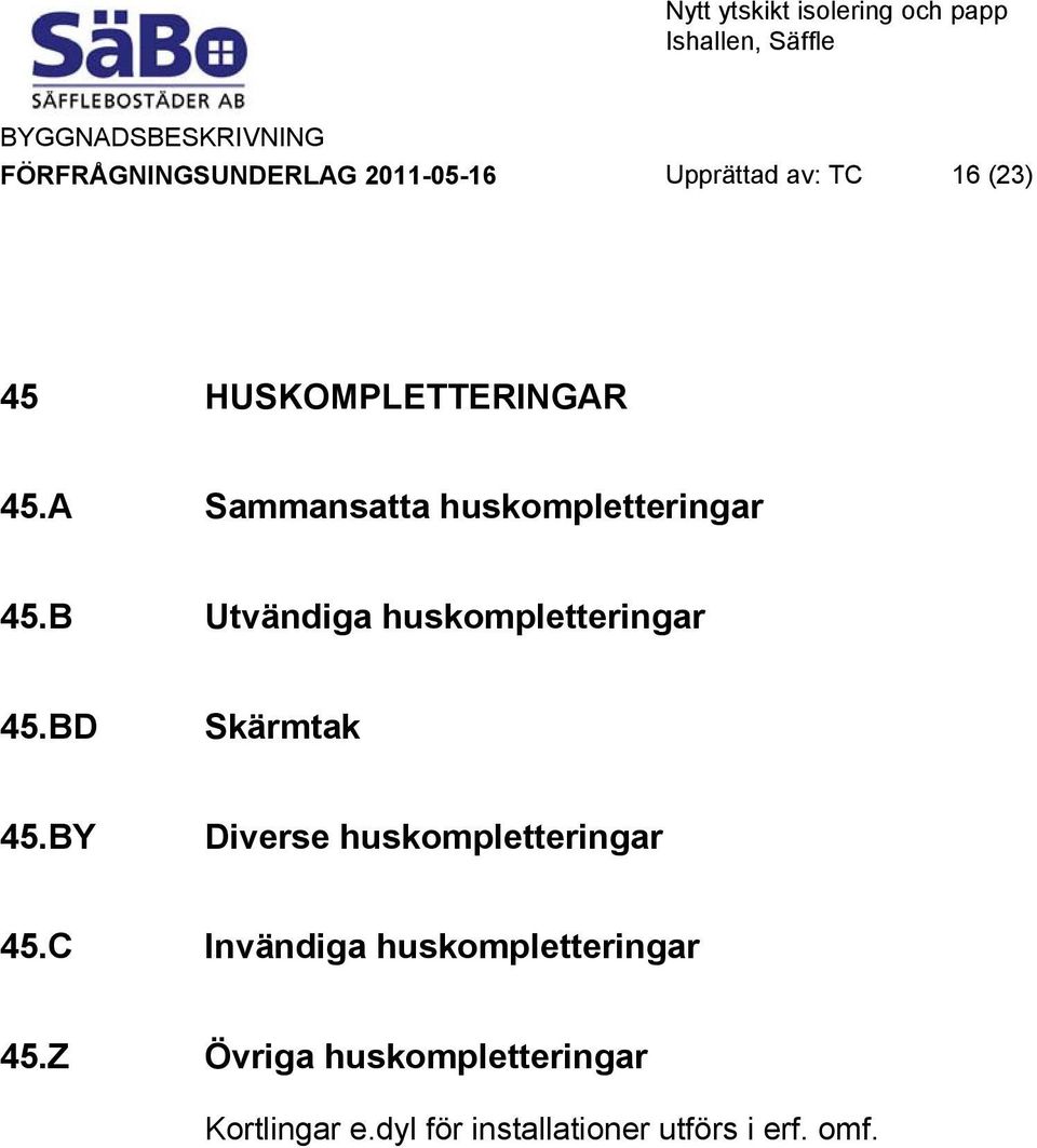 BD Skärmtak 45.BY Diverse huskompletteringar 45.