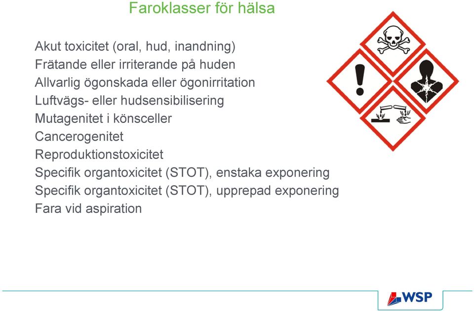 Mutagenitet i könsceller Cancerogenitet Reproduktionstoxicitet Specifik organtoxicitet