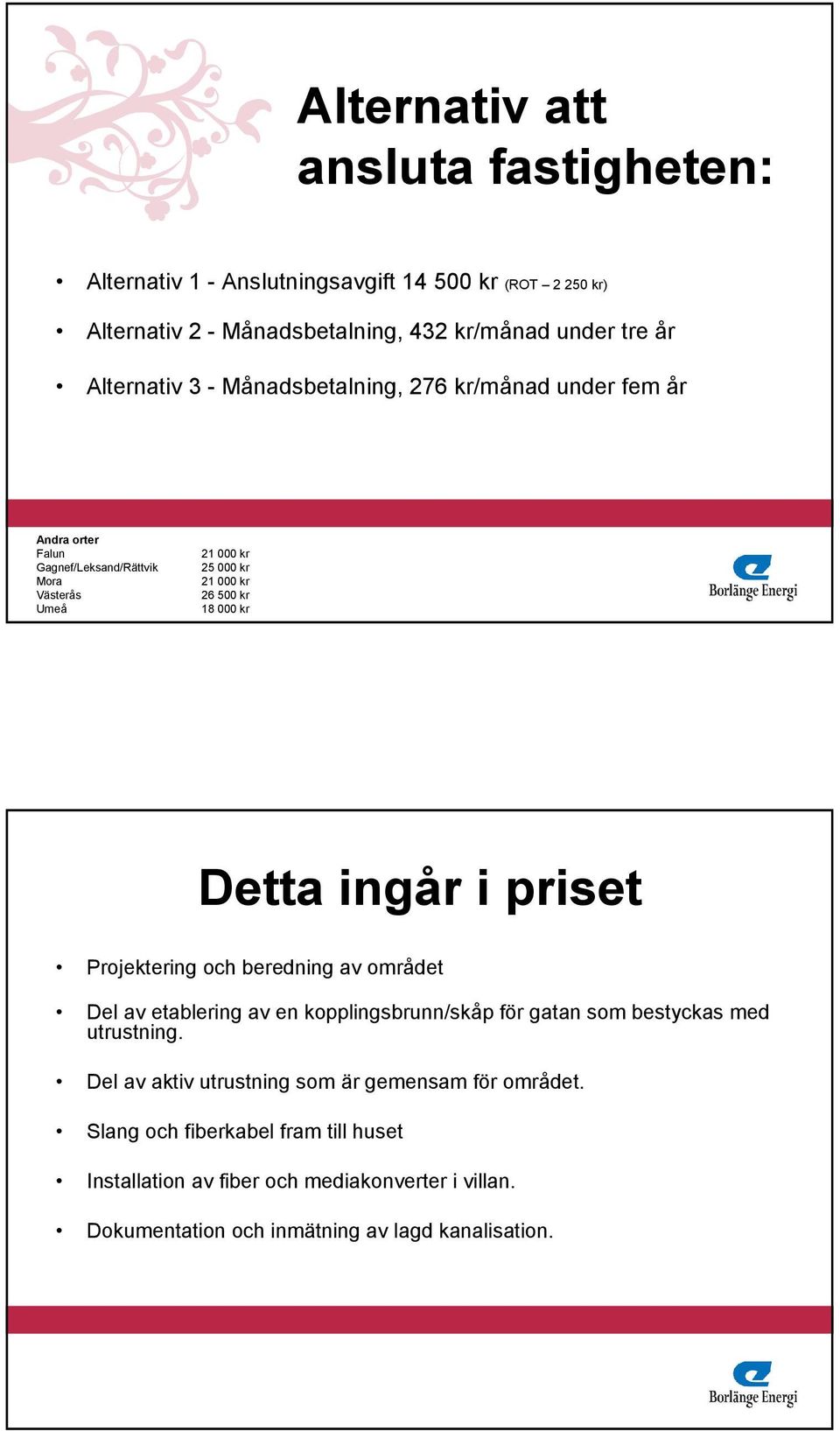 ingår i priset Projektering och beredning av området Del av etablering av en kopplingsbrunn/skåp för gatan som bestyckas med utrustning.