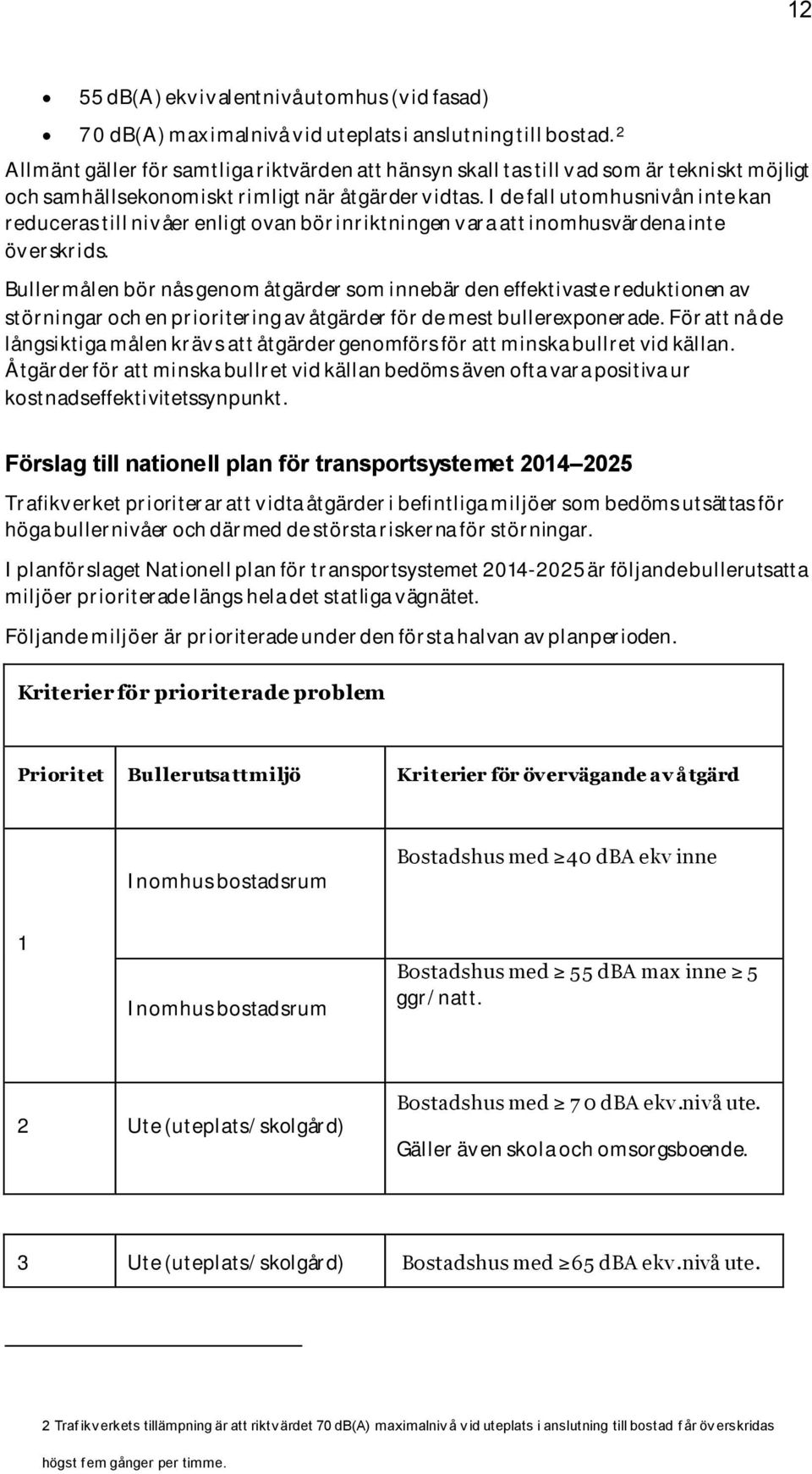 I de fall utomhusnivån inte kan reduceras till nivåer enligt ovan bör inriktningen vara att inomhusvärdena inte överskrids.