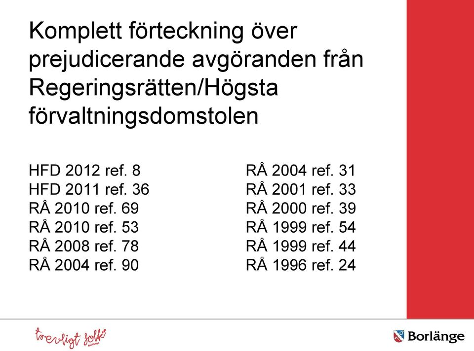 36 RÅ 2010 ref. 69 RÅ 2010 ref. 53 RÅ 2008 ref. 78 RÅ 2004 ref.