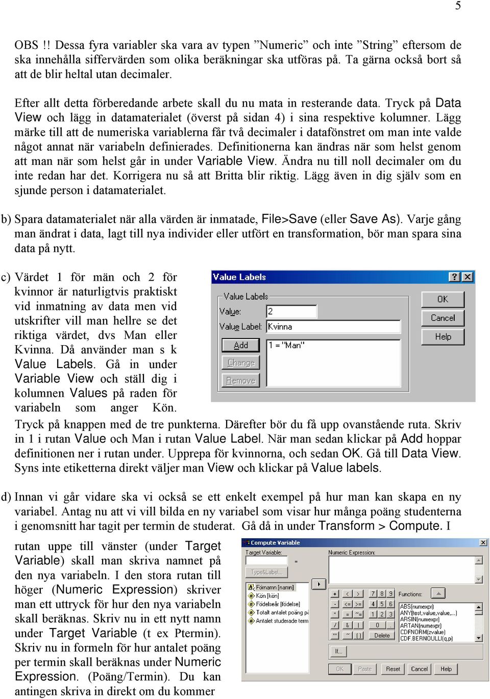 Tryck på Data View och lägg in datamaterialet (överst på sidan 4) i sina respektive kolumner.