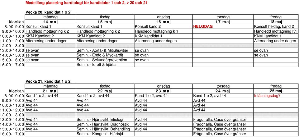 00 KKM Kandidat 2 KKM Kandidat 2 KKM kandidat 1 KKM kandidat 1 11.00-12.00 Alternering under dagen Alternering under dagen Alternering under dagen Alternering under dagen 13.00-14.00 se ovan Semin.