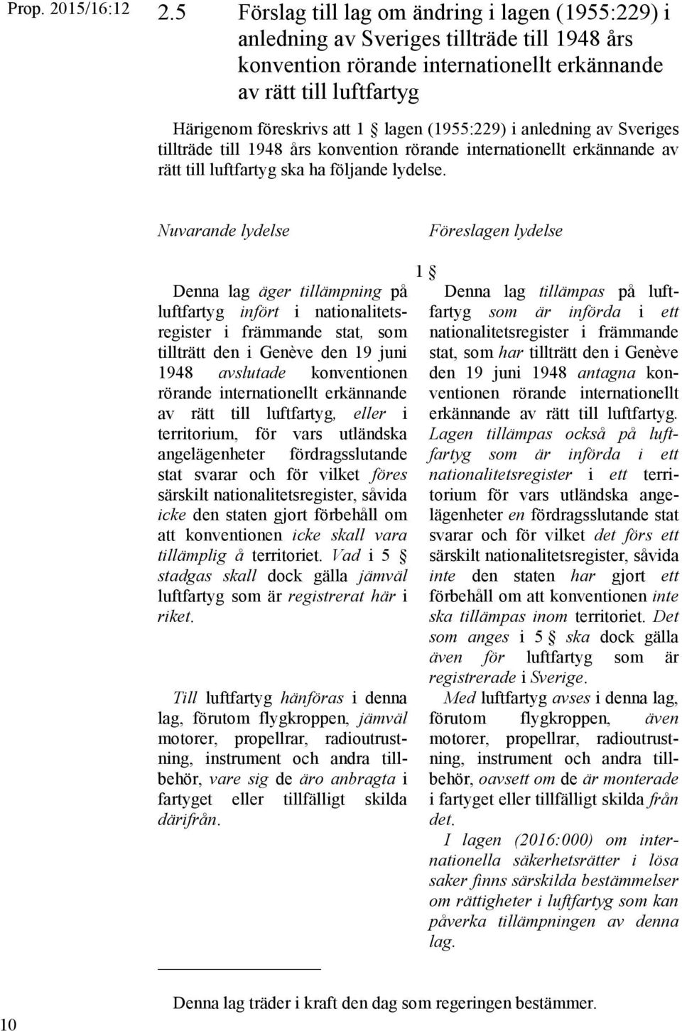 Nuvarande lydelse Föreslagen lydelse Denna lag äger tillämpning på luftfartyg infört i nationalitetsregister i främmande stat, som tillträtt den i Genève den 19 juni 1948 avslutade konventionen