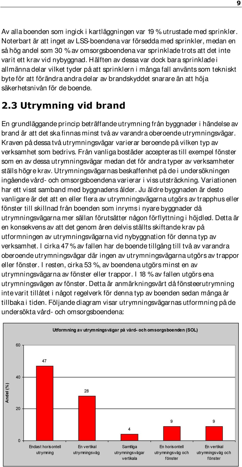 Hälften av dessa var dock bara sprinklade i allmänna delar vilket tyder på att sprinklern i många fall använts som tekniskt byte för att förändra andra delar av brandskyddet snarare än att höja