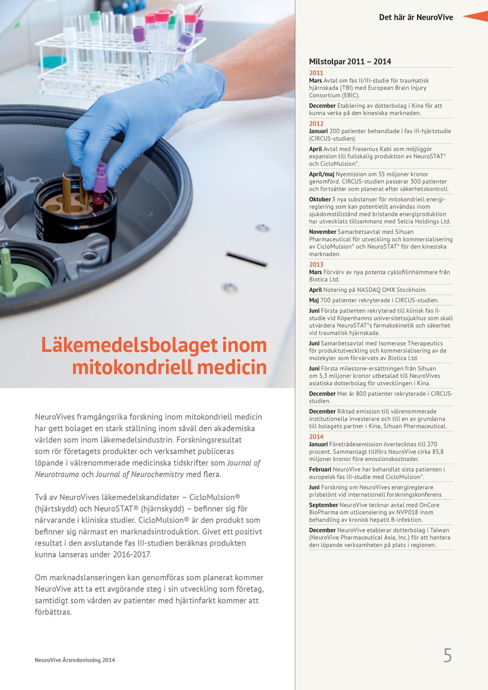 Forskningsresultat som rör företagets produkter och verksamhet publiceras löpande i välrenommerade medicinska tidskrifter som Journal of Neurotrauma och Journal of Neurochemistry med flera.