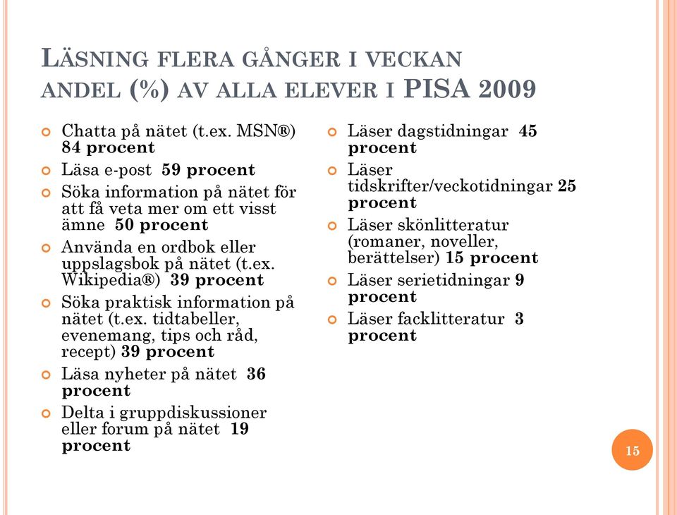Wikipedia ) 39 procent Söka praktisk information på nätet (t.ex.