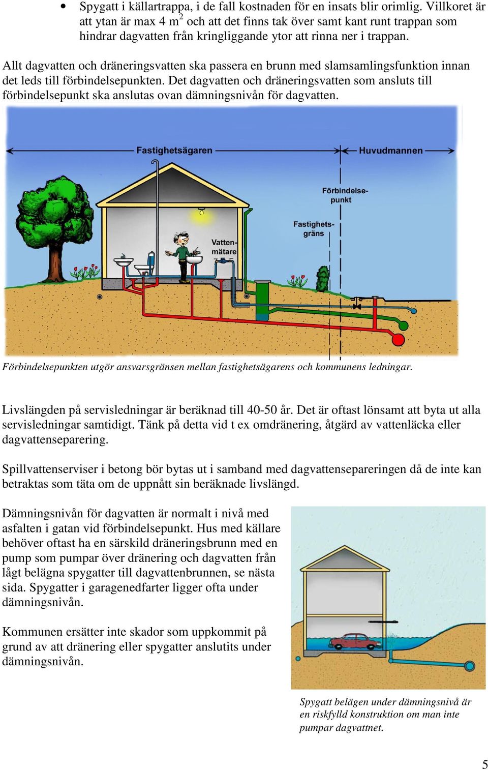 Allt dagvatten och dräneringsvatten ska passera en brunn med slamsamlingsfunktion innan det leds till förbindelsepunkten.
