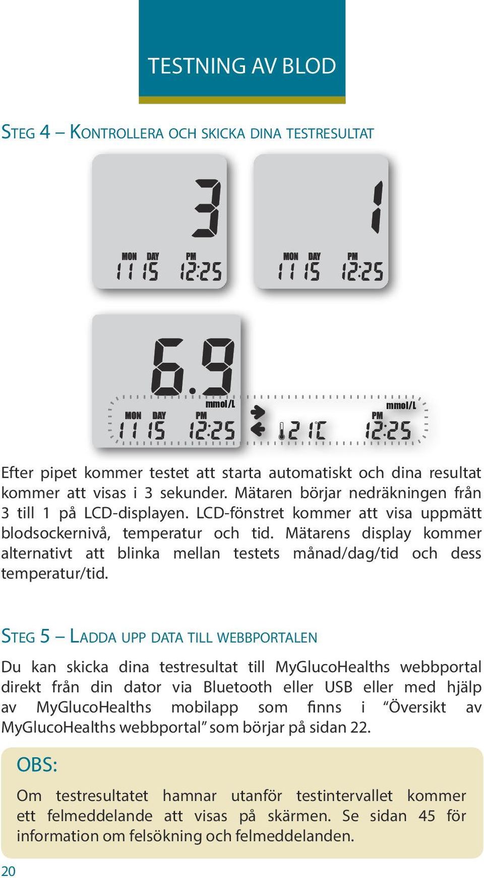Mätarens display kommer alternativt att blinka mellan testets månad/dag/tid och dess temperatur/tid.