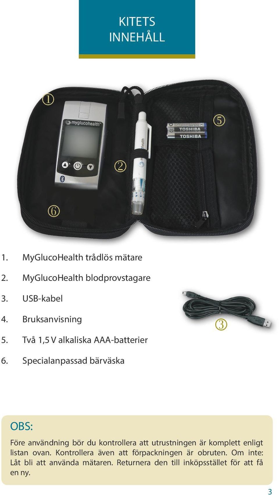 Specialanpassad bärväska OBS: Före användning bör du kontrollera att utrustningen är komplett enligt
