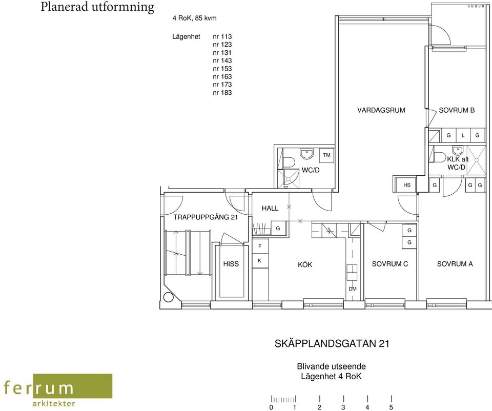 WC/D TM KLK alt WC/D HS TRAPPUPPÅN 21 HALL F K KÖK SOVRUM C