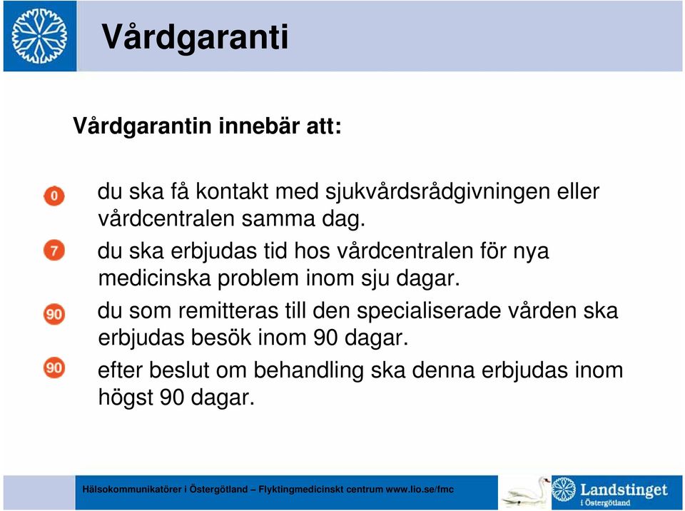 du ska erbjudas tid hos vårdcentralen för nya medicinska problem inom sju dagar.