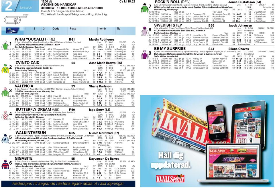 00 (0) GRÖN,vita axelklaffar;vita;vit Stall What - Easy 0: 0-0-.800 (0) Jan-Erik Pettersson, KvarnbyJ Hcp: 0: 9-0-0.000 (0) Jä 7-8.000 åv 70 dt gd.