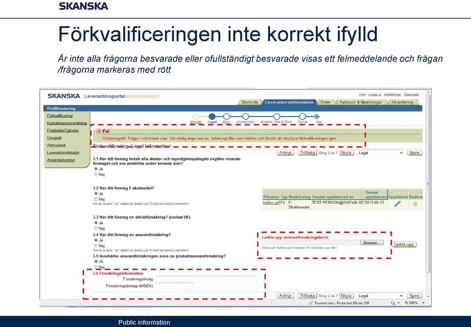 ofullständigt besvarade visas ett