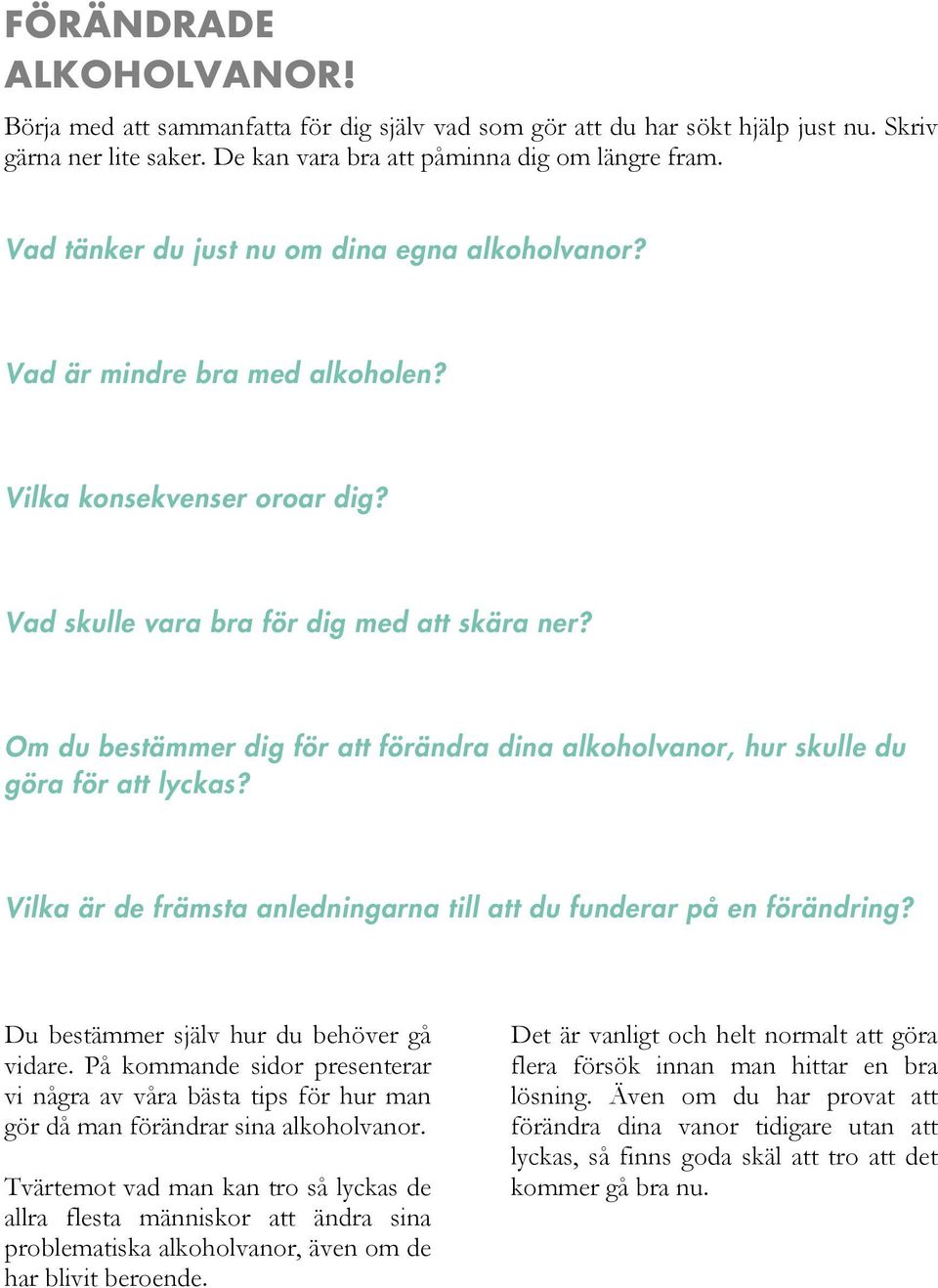 Om du bestämmer dig för att förändra dina alkoholvanor, hur skulle du göra för att lyckas? Vilka är de främsta anledningarna till att du funderar på en förändring?