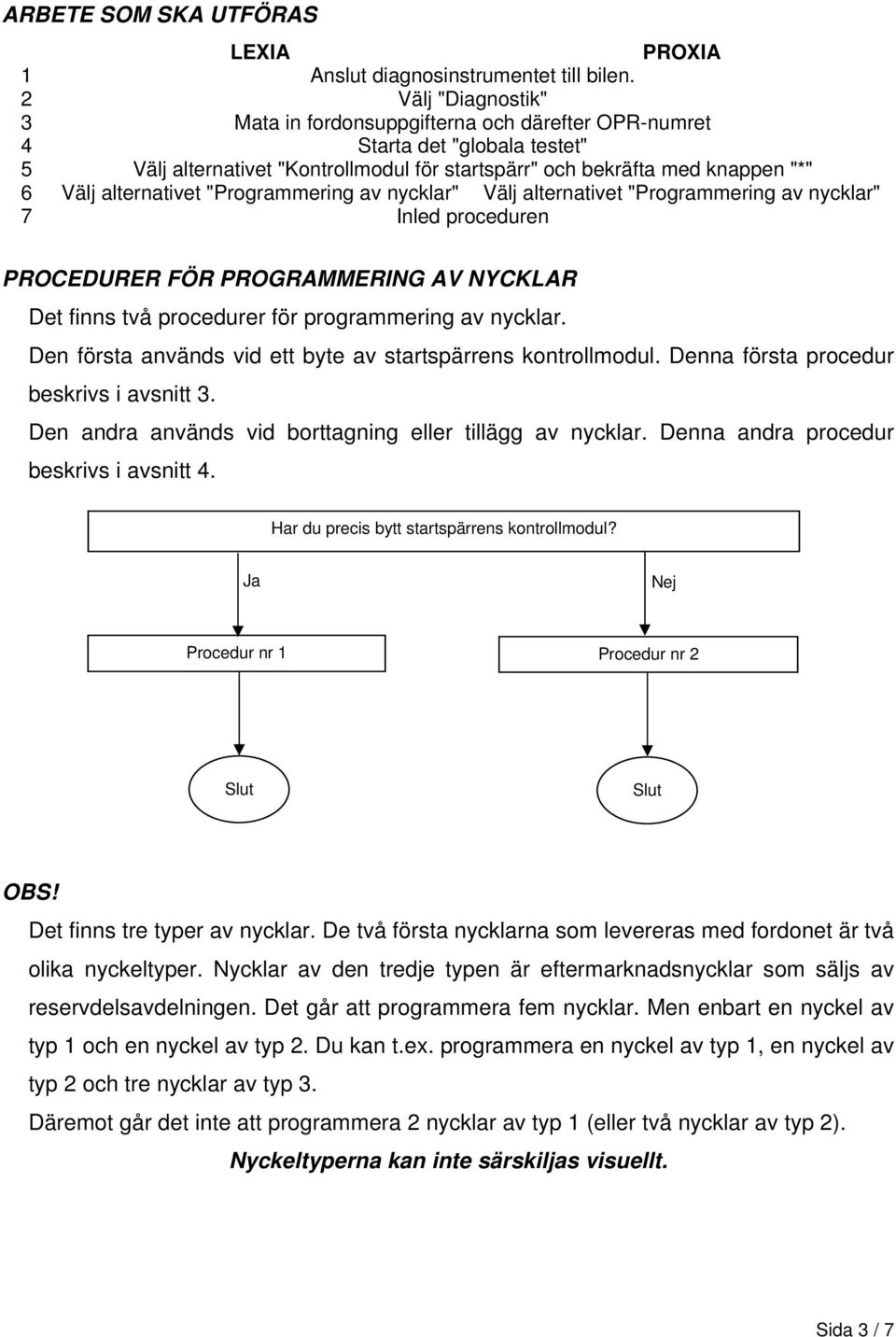 alternativet "Programmering av nycklar" Välj alternativet "Programmering av nycklar" 7 Inled proceduren PROCEDURER FÖR PROGRAMMERING AV NYCKLAR Det finns två procedurer för programmering av nycklar.