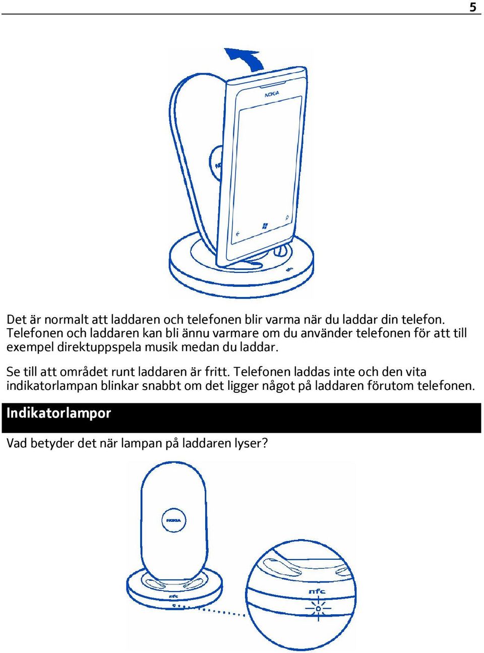 musik medan du laddar. Se till att området runt laddaren är fritt.