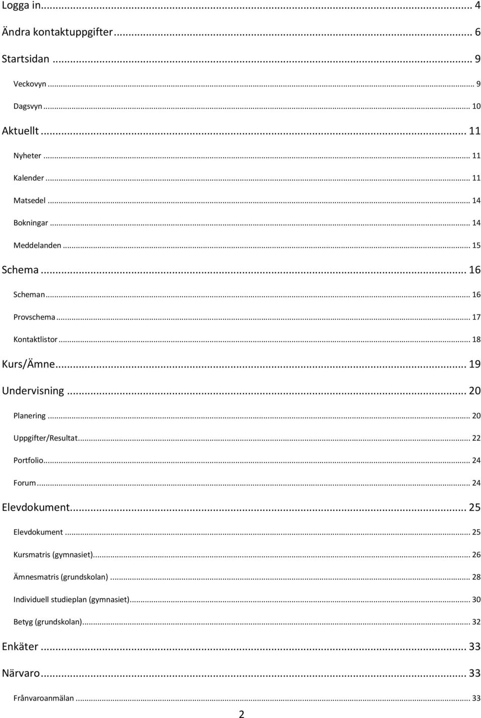 .. 20 Planering... 20 Uppgifter/Resultat... 22 Portfolio... 24 Forum... 24 Elevdokument... 25 Elevdokument... 25 Kursmatris (gymnasiet).