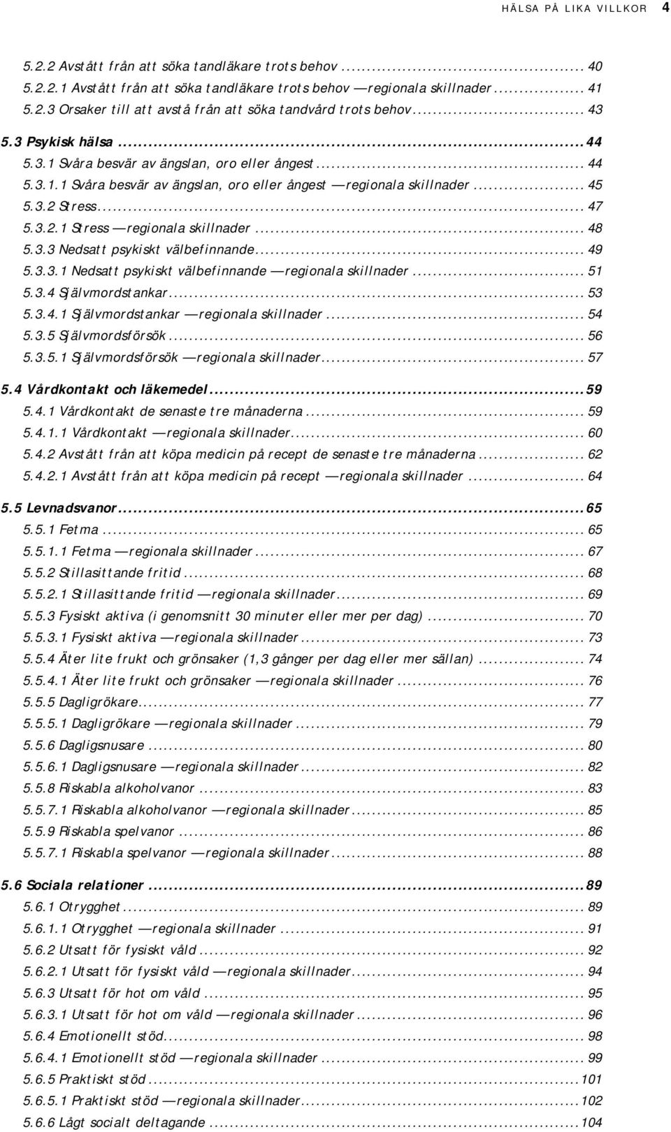 . Nedsatt psykiskt välbefinnande......1 Nedsatt psykiskt välbefinnande regionala skillnader... 1.. Självmordstankar......1 Självmordstankar regionala skillnader..... Självmordsförsök.