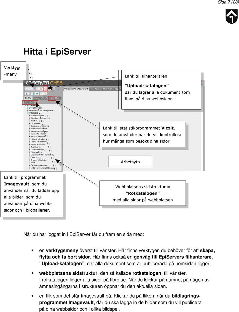 Arbetsyta Länk till programmet Imagevault, som du använder när du laddar upp alla bilder, som du använder på dina webbsidor och i bildgallerier.