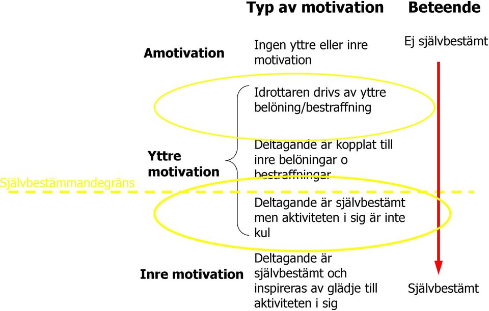 kopplat till inre belöningar o bestraffningar Deltagande är självbestämt men aktiviteten i sig är