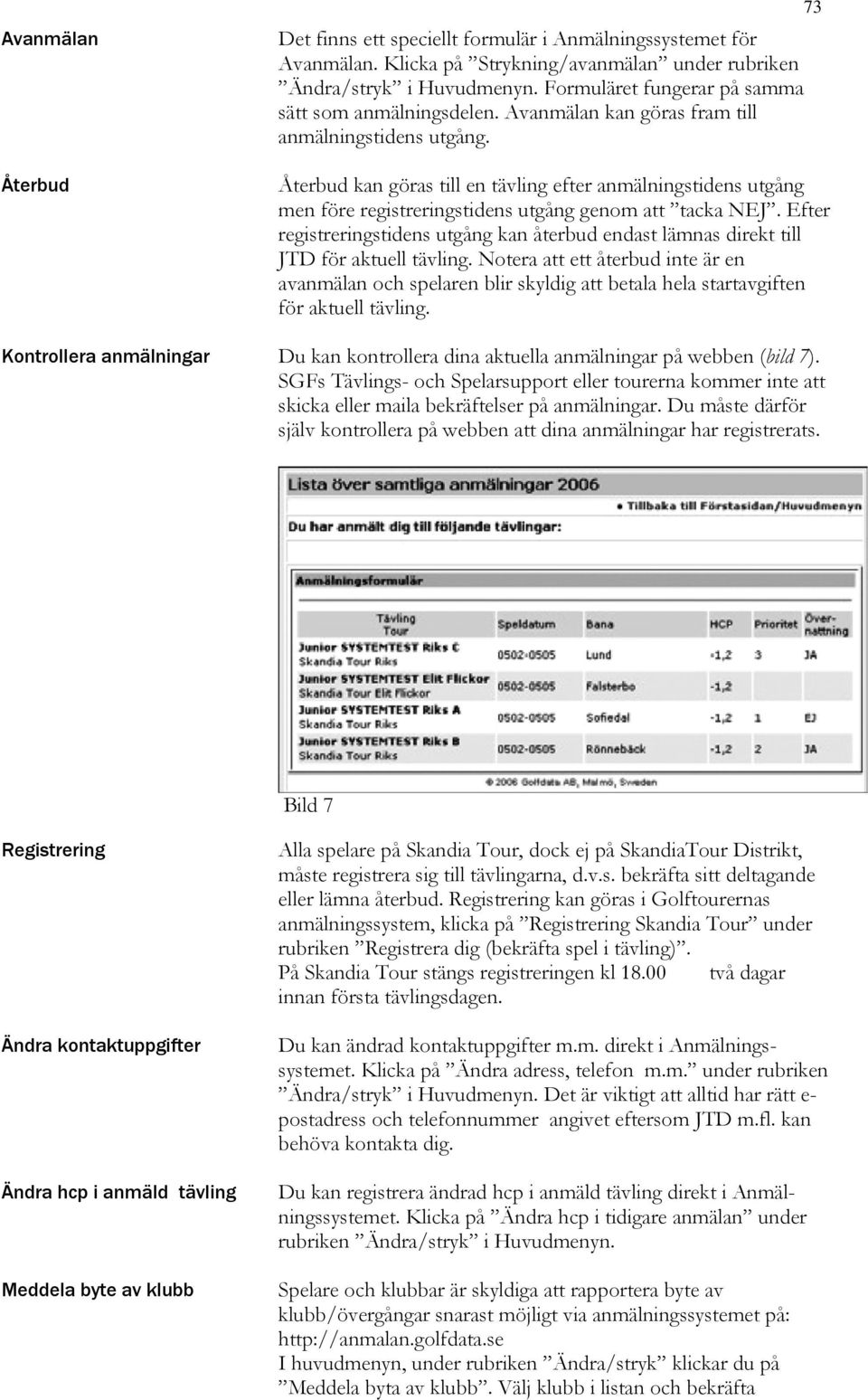 Återbud kan göras till en tävling efter anmälningstidens utgång men före registreringstidens utgång genom att tacka NEJ.