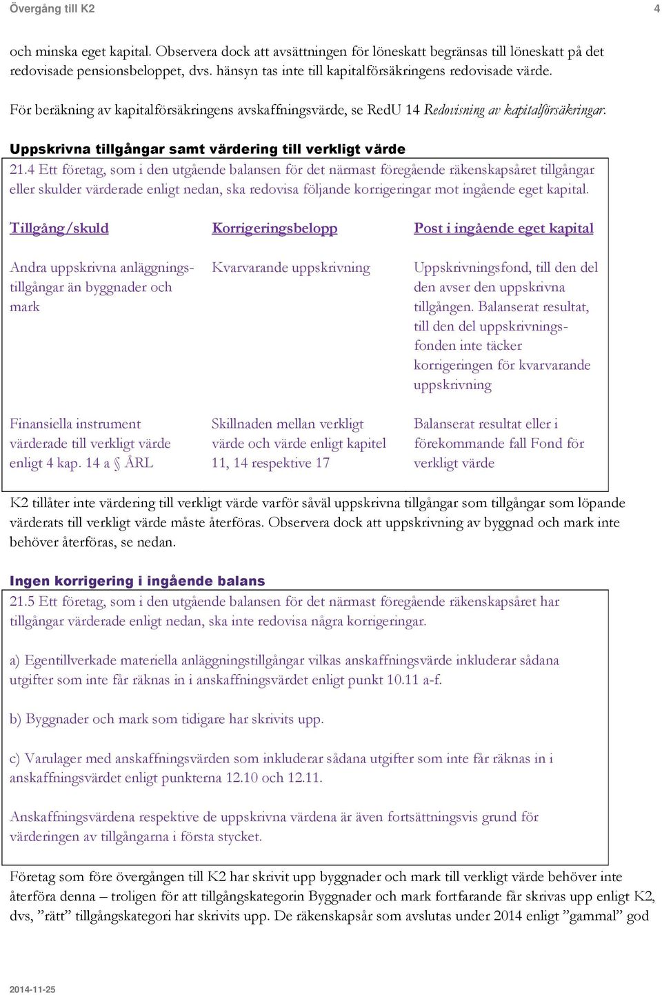 4 Ett företag, som i den utgående balansen för det närmast föregående räkenskapsåret tillgångar eller skulder värderade enligt nedan, ska redovisa följande korrigeringar mot ingående eget kapital.