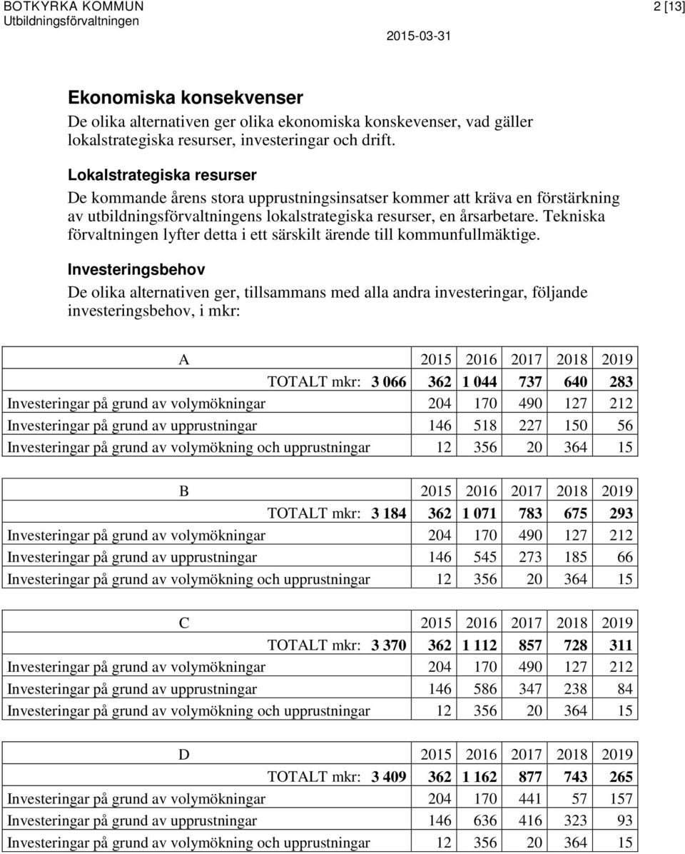 Tekniska förvaltningen lyfter detta i ett särskilt ärende till kommunfullmäktige.