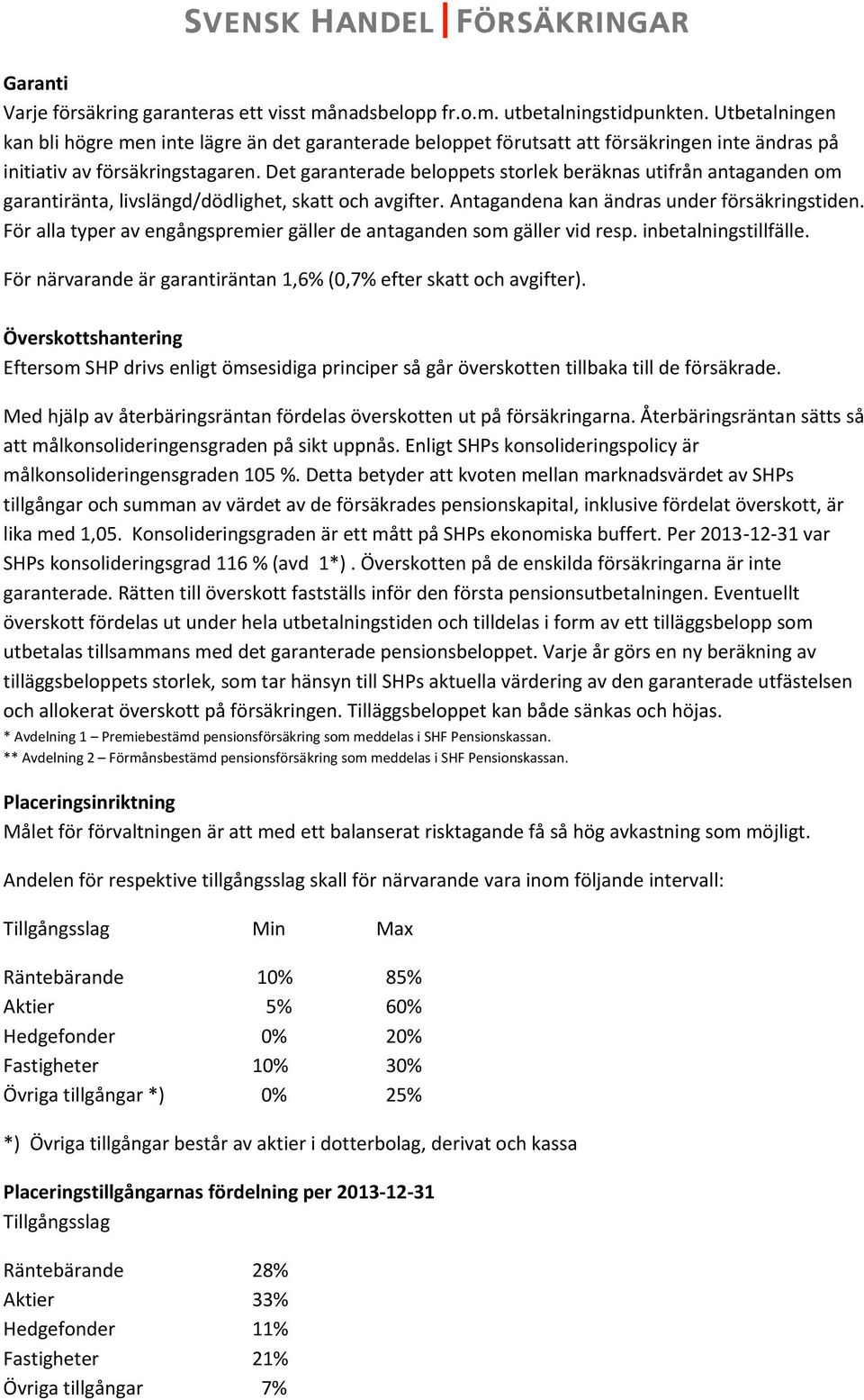 Det garanterade beloppets storlek beräknas utifrån antaganden om garantiränta, livslängd/dödlighet, skatt och avgifter. Antagandena kan ändras under försäkringstiden.