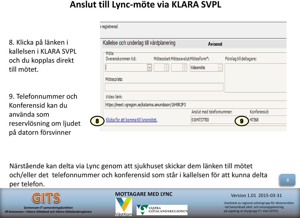 Telefonnummer och Konferensid kan du använda som reservlösning om ljudet på datorn försvinner