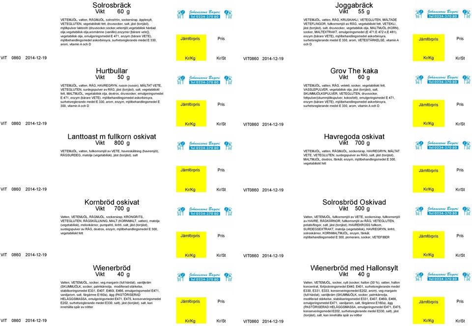 MÄLTADE VETEFLINGOR, fullkornsmjöl av RÅG, vegetabiliskt fett, VETEKLI, jäst (torrjäst), salt, druvsocker, vegetabilisk olja, MALTMJÖL (KORN), socker, MALTEXTRAKT, emulgeringsmedel (E 471,E 472 e,e