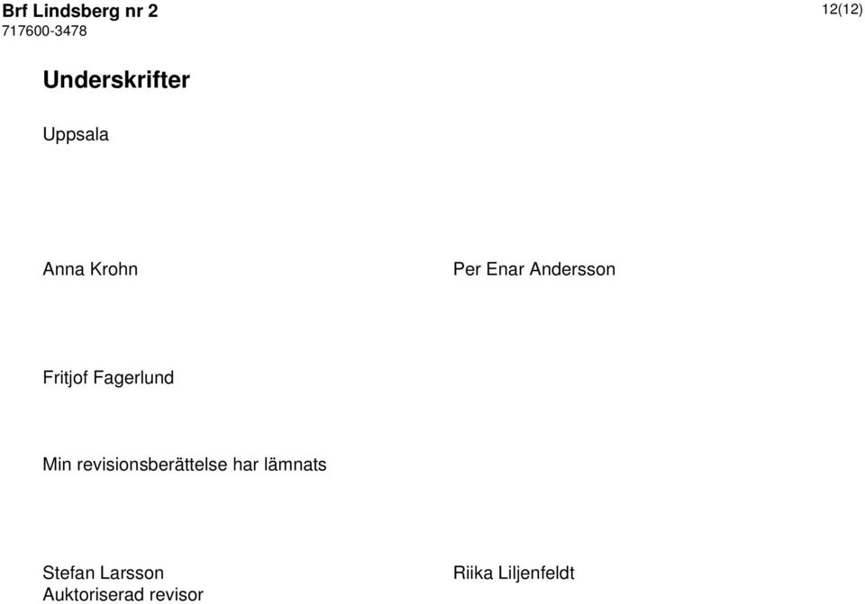Fagerlund Min revisionsberättelse har lämnats