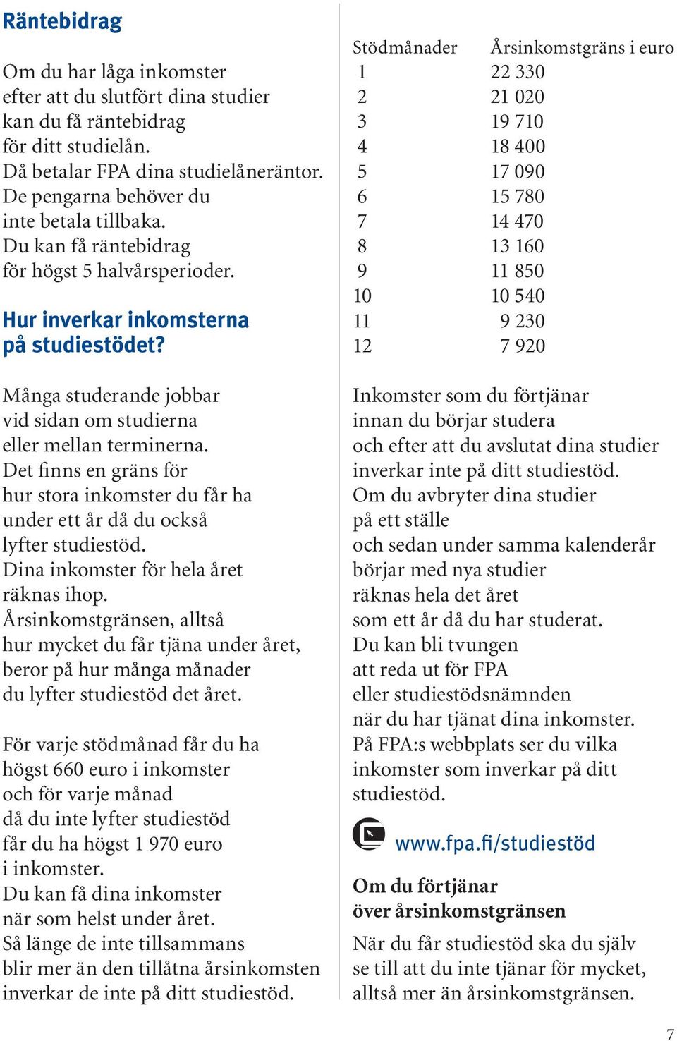 Det finns en gräns för hur stora inkomster du får ha under ett år då du också lyfter studiestöd. Dina inkomster för hela året räknas ihop.