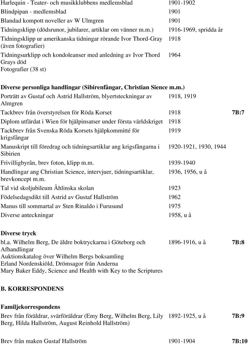 dlemsblad 1901-1902 Blindpipan - medlemsblad 1901 Blandad kompott noveller av W Ulmgren 1901 Tidningsklipp (dödsrunor, jubilarer, artiklar om vänner m.m.) 1916-1969, spridda år Tidningsklipp ur