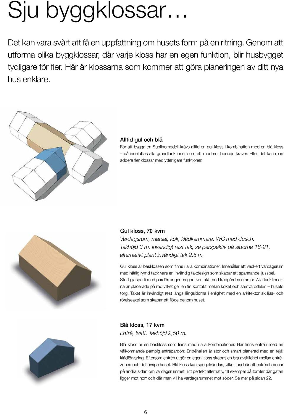 Alltid gul och blå För att bygga en Sublinemodell krävs alltid en gul kloss i kombination med en blå kloss då innefattas alla grundfunktioner som ett modernt boende kräver.