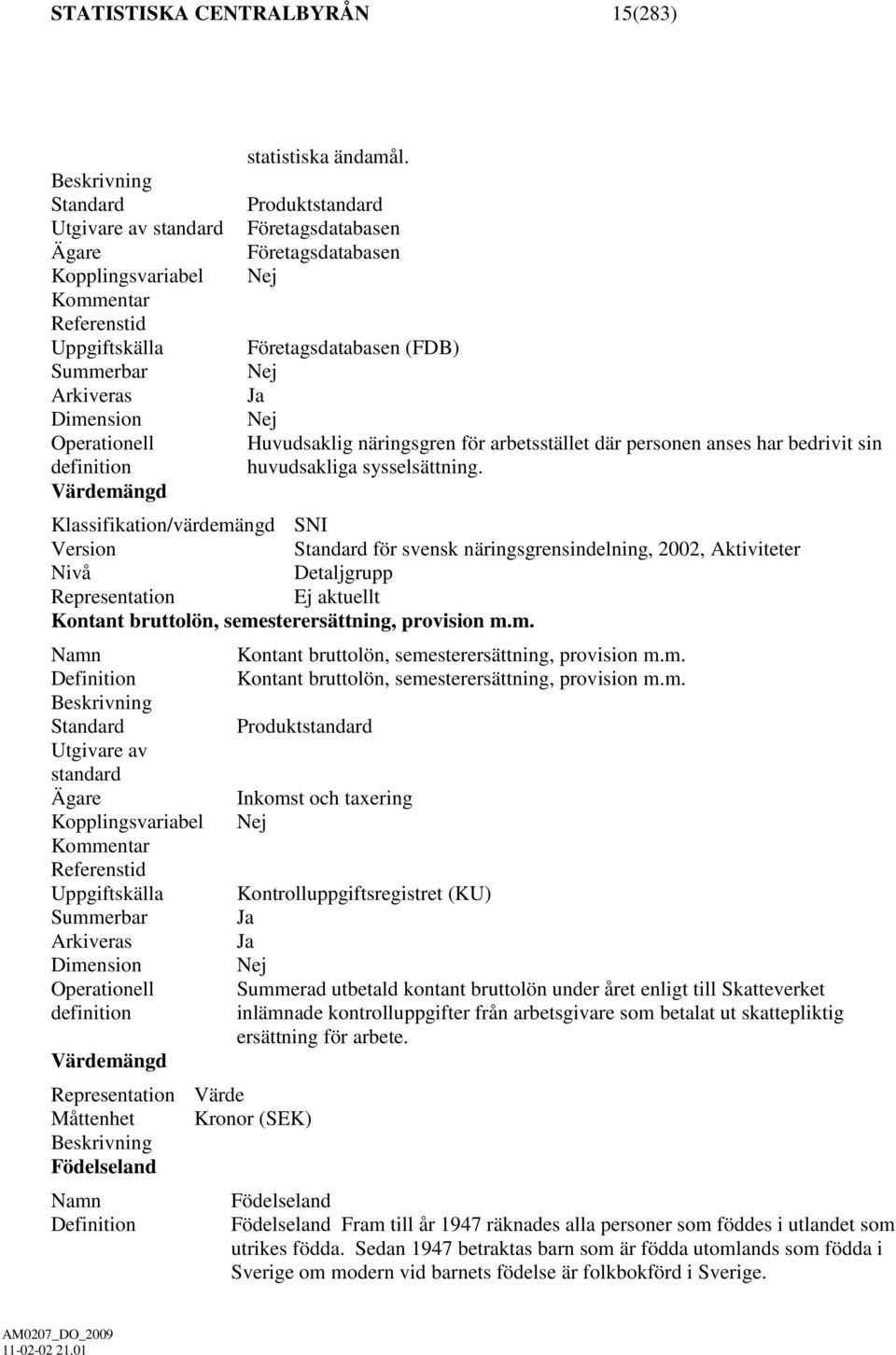 Arkiveras Ja Dimension Nej Operationell Huvudsaklig näringsgren för arbetsstället där personen anses har bedrivit sin definition huvudsakliga sysselsättning.