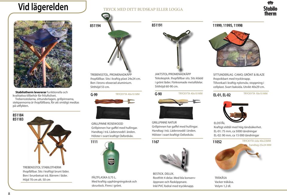 Ben i brons-eloxerad aluminium. Sitthöjd 53 cm. G-99 G-90 JAKTSTOL/PROMENADKÄPP Teleskopisk. Ihopfällbar sits. Sits klädd i grönt läder. Förkromade metalldelar. Sitthöjd 60-90 cm.