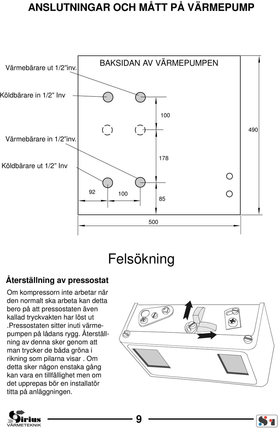 pressostaten även kallad tryckvakten har löst ut.pressostaten sitter inuti värmepumpen på lådans rygg.